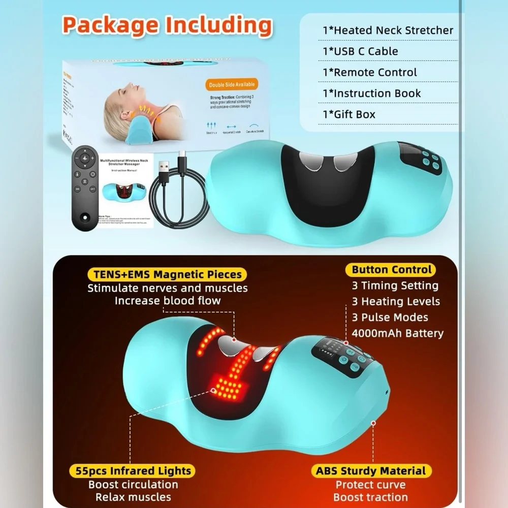Wireless Heated Neck Stretcher & Pulse Massager, Pain Relief, Rechargeable -NWOT - Picture 6 of 13